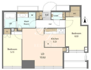 大崎ステーションレジデンス 30階58.38㎡ 間取り図