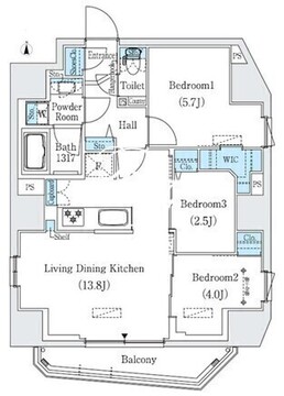 プライムブリス新御徒町 1401 間取り図