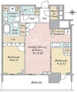 晴海フラッグ SUN-T-27階62.56㎡ 間取り図