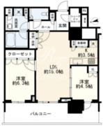 晴海フラッグ SUN-T-27階62.56㎡ 間取り図