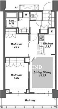 ブリリアイストタワー勝どき 35階56.46㎡ 間取り図