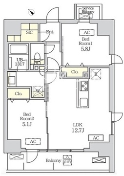 コスモグラシア新宿西早稲田 1102 間取り図