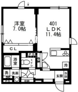 ノゾミオ祐天寺 401 間取り図