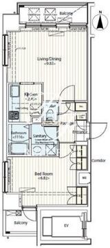 ドゥーエ新富町 1101 間取り図