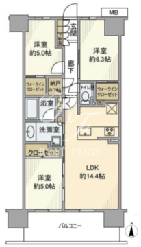 メイツ深川住吉 6階71.39㎡ 間取り図