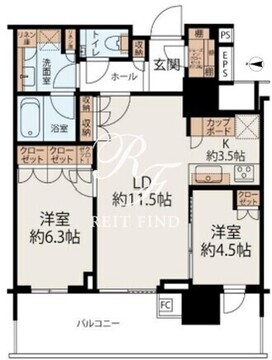 晴海フラッグ SUN-T-18階62.56㎡ 間取り図