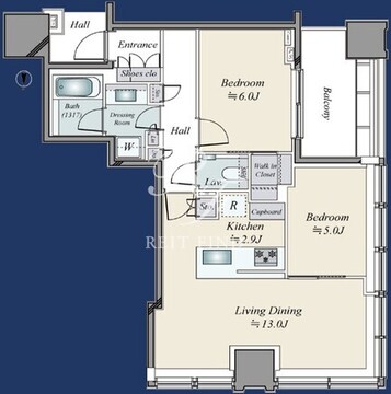 白金ザ・スカイ W-13階61.53㎡ 間取り図