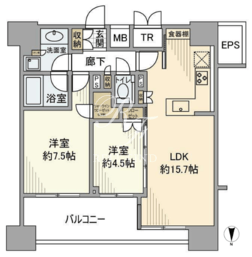グランリビオ芝大門 16階61.80㎡ 間取り図