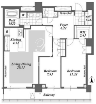 ブリリアイストタワー勝どき 45階107.28㎡ 間取り図