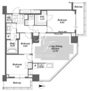 ブリリアイストタワー勝どき 40階96.81㎡ 間取り図