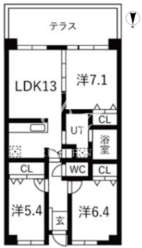 シティコート目黒 1-104 間取り図