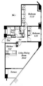 コスモリード南麻布 103 間取り図