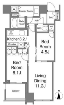 大崎ウエストシティタワーズ E-1403 間取り図