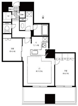 富久クロスコンフォートタワー 17階63.42㎡ 間取り図