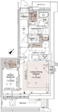 パークコート恵比寿 12階43.75㎡ 間取り図