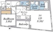 エクセルシオール荏原町 201 間取り図 ?>