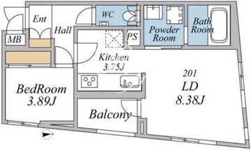 エクセルシオール荏原町 201 間取り図
