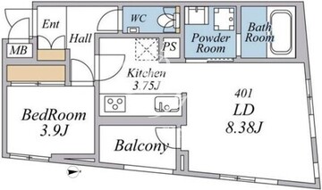 エクセルシオール荏原町 401 間取り図