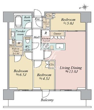 リビオタワー品川 25階71.78㎡ 間取り図