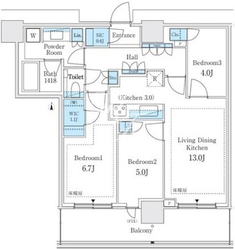 パークシティ中野ザタワーブリーズ 1108 間取り図