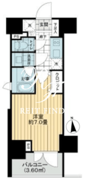 ピアース南麻布 10階23.10㎡ 間取り図