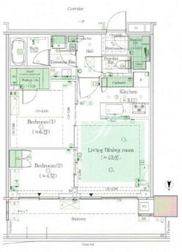 晴海フラッグ PARK-T-35階55.34㎡ 間取り図