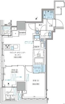 パークアクシス五反田スカイタワー 2106 間取り図