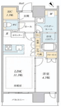 リビオタワー品川 11階42.51㎡ 間取り図