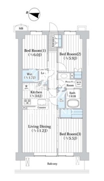 アビティグランデ砧 A-1405 間取り図