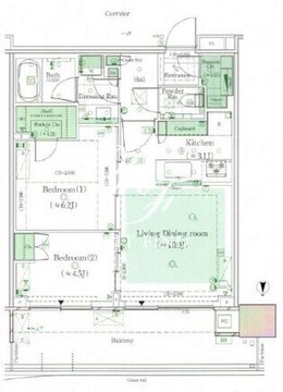 晴海フラッグ PARK-T-33階55.34㎡ 間取り図