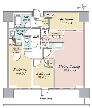 リビオタワー品川 30階71.78㎡ 間取り図