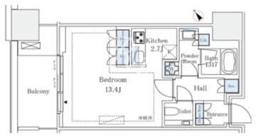 麻布台ヒルズレジデンスB 6階44.22㎡ 間取り図