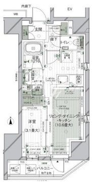ルジェンテ上野稲荷町 4階35.43㎡ 間取り図