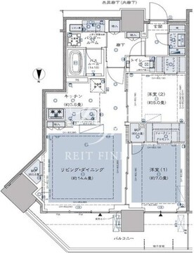 グランドシティタワー月島 39階71.98㎡ 間取り図