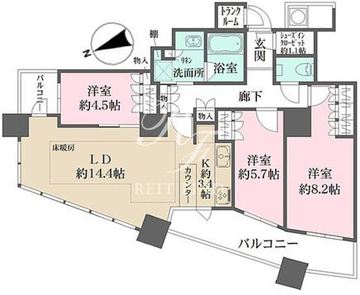 ザ・パークハウス西新宿タワー60 3304 間取り図