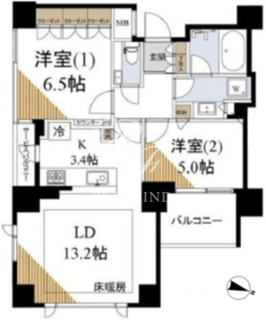 グランドヒルズ目黒一丁目 4F-2LDK 間取り図