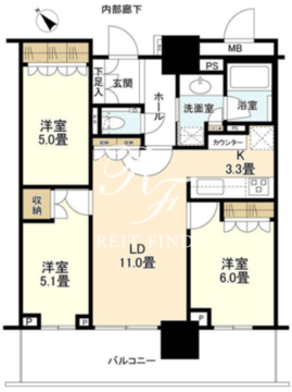 ブランズタワー豊洲 3905 間取り図